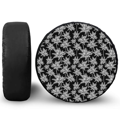 Black And White Coconut Tree Print Tire Cover