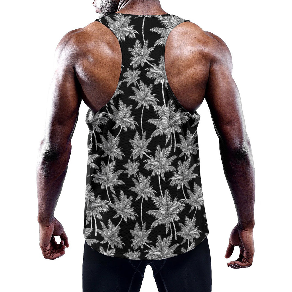Black And White Coconut Tree Print Training Tank Top
