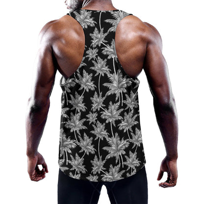 Black And White Coconut Tree Print Training Tank Top