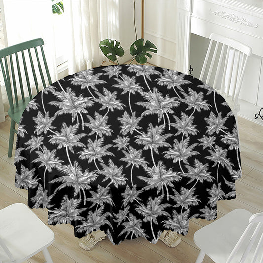 Black And White Coconut Tree Print Waterproof Round Tablecloth