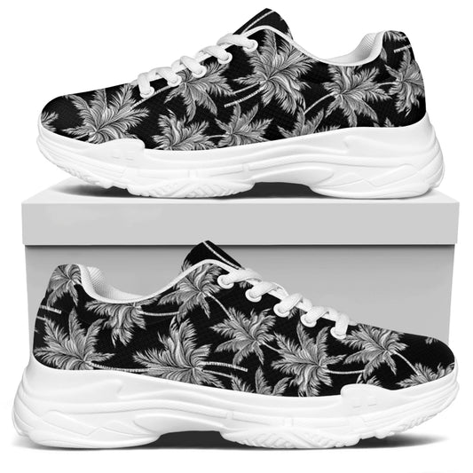 Black And White Coconut Tree Print White Chunky Shoes