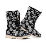 Black And White Coconut Tree Print Winter Boots