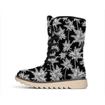 Black And White Coconut Tree Print Winter Boots
