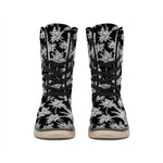 Black And White Coconut Tree Print Winter Boots