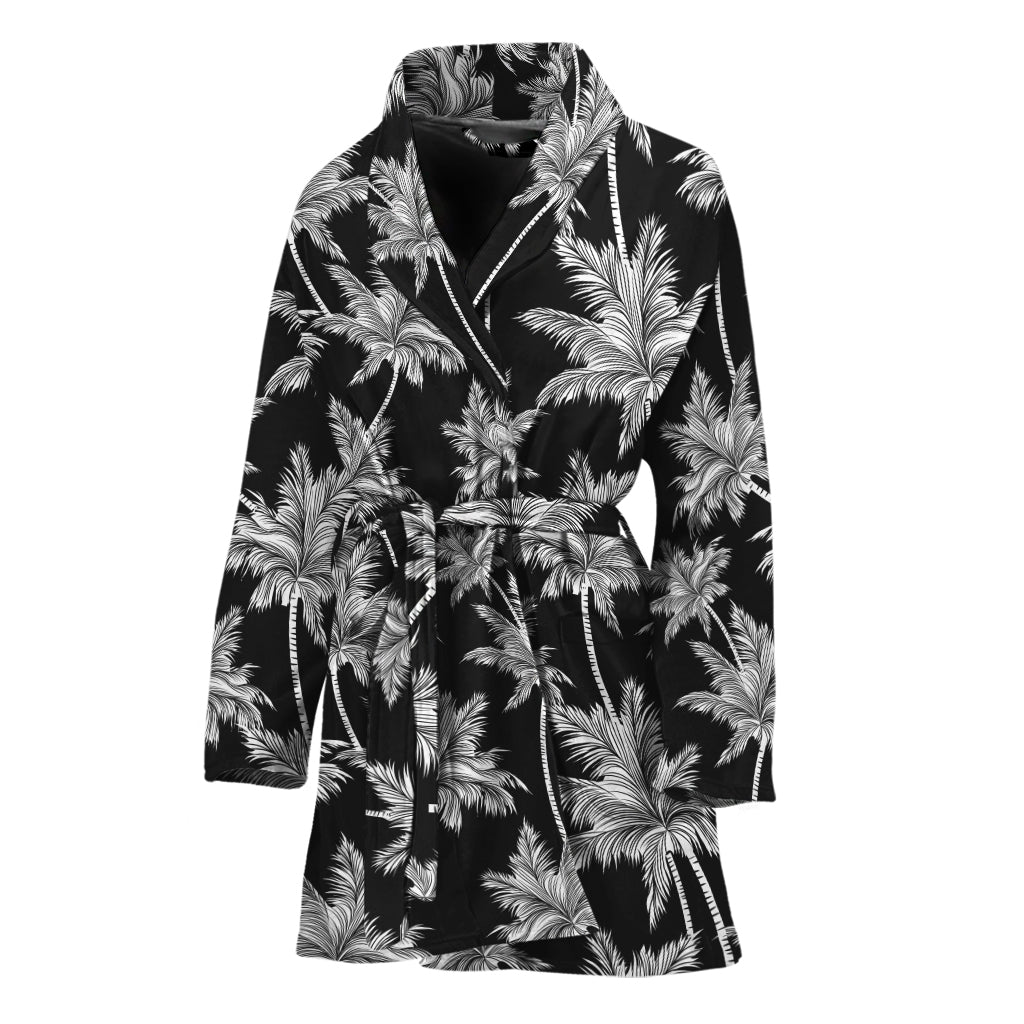 Black And White Coconut Tree Print Women's Bathrobe