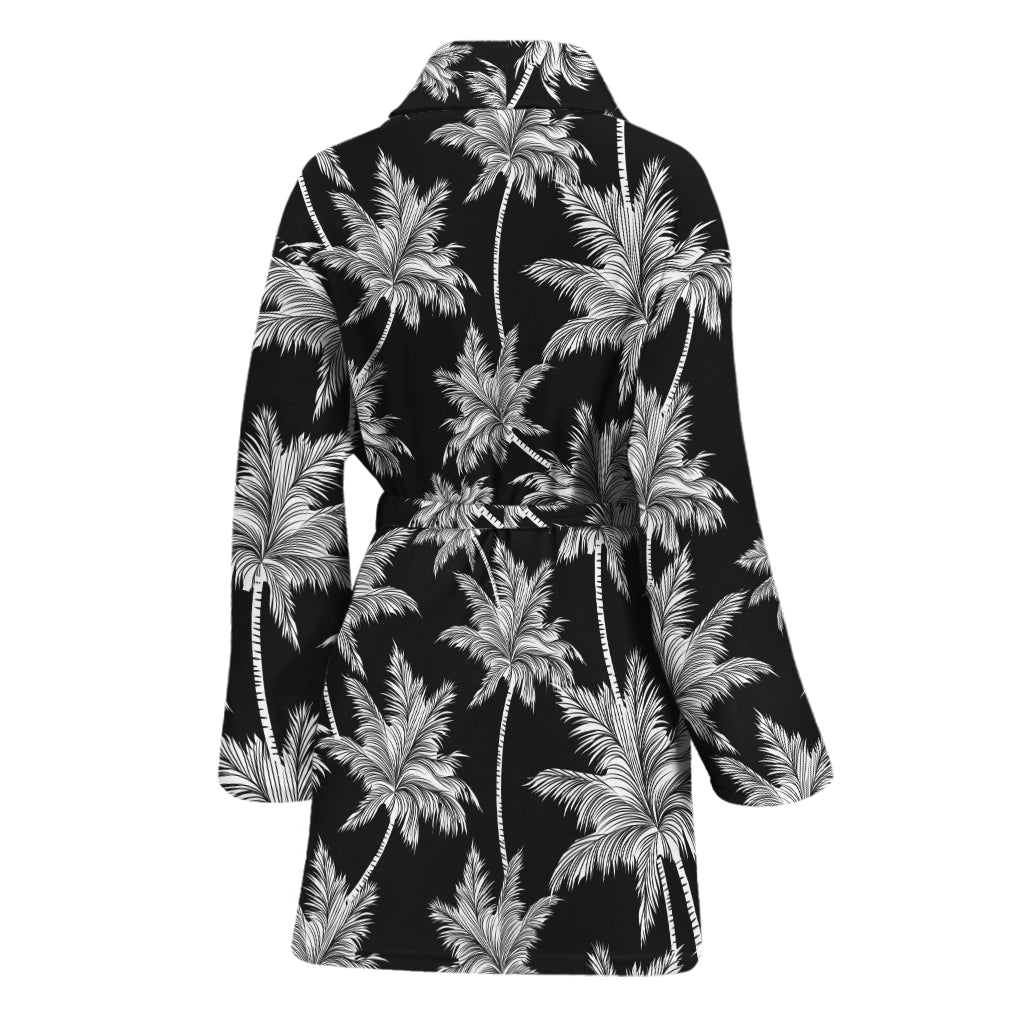 Black And White Coconut Tree Print Women's Bathrobe
