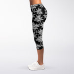 Black And White Coconut Tree Print Women's Capri Leggings