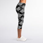 Black And White Coconut Tree Print Women's Capri Leggings