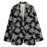 Black And White Coconut Tree Print Women's Cotton Blazer