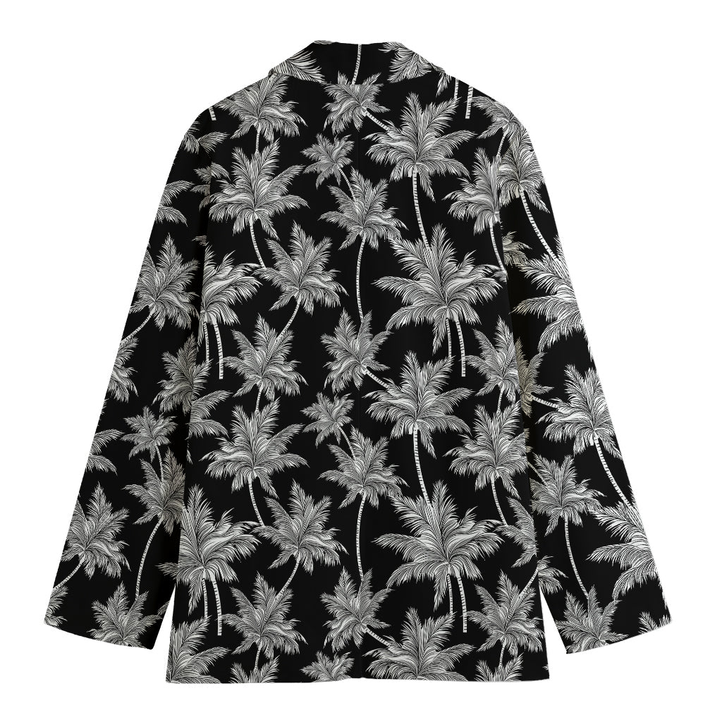 Black And White Coconut Tree Print Women's Cotton Blazer