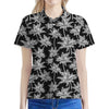 Black And White Coconut Tree Print Women's Polo Shirt