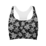 Black And White Coconut Tree Print Women's Sports Bra
