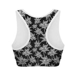 Black And White Coconut Tree Print Women's Sports Bra