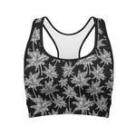 Black And White Coconut Tree Print Women's Sports Bra