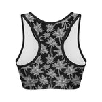 Black And White Coconut Tree Print Women's Sports Bra