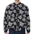 Black And White Coconut Tree Print Zip Sleeve Bomber Jacket