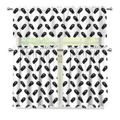 Black And White Coffin Pattern Print 3 Piece Kitchen Curtains