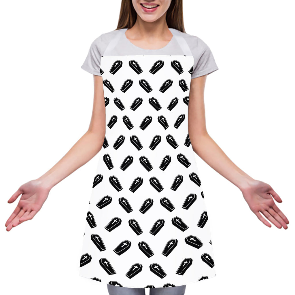 Black And White Coffin Pattern Print Adjustable Apron