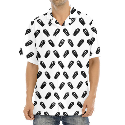 Black And White Coffin Pattern Print Aloha Shirt