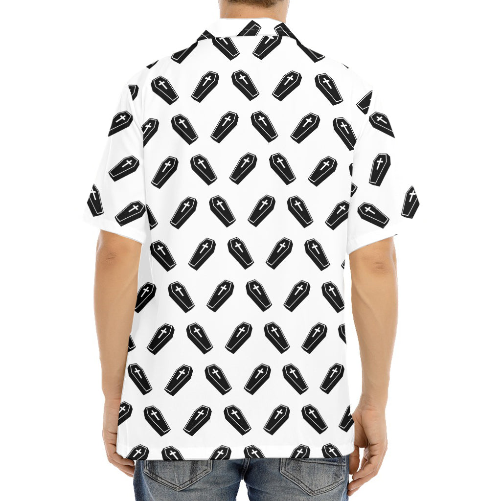 Black And White Coffin Pattern Print Aloha Shirt