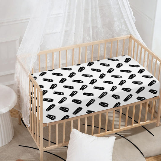 Black And White Coffin Pattern Print Baby Crib Sheet