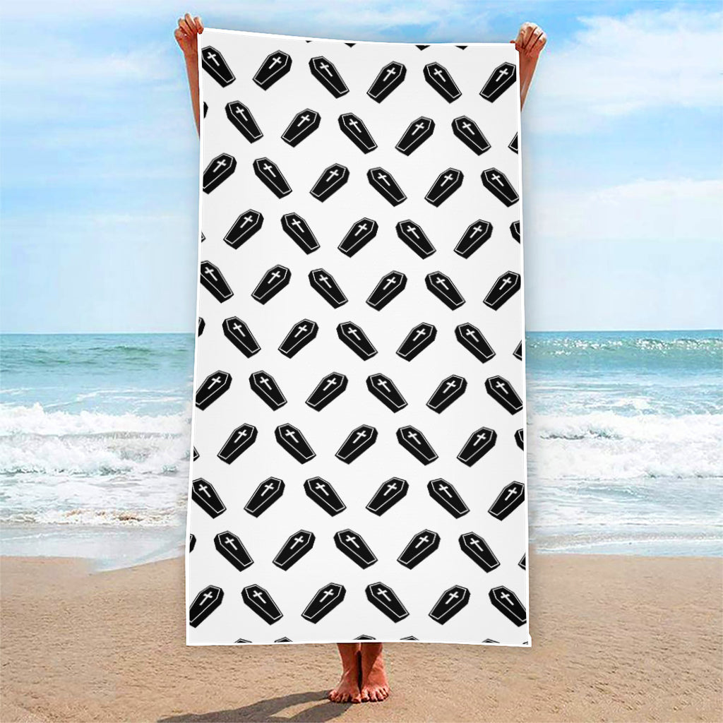 Black And White Coffin Pattern Print Beach Towel