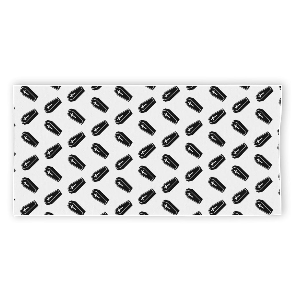 Black And White Coffin Pattern Print Beach Towel