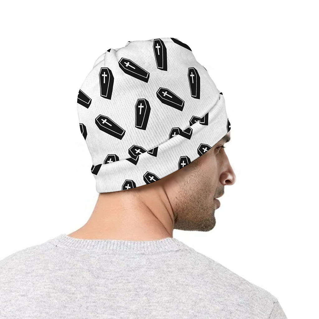 Black And White Coffin Pattern Print Beanie