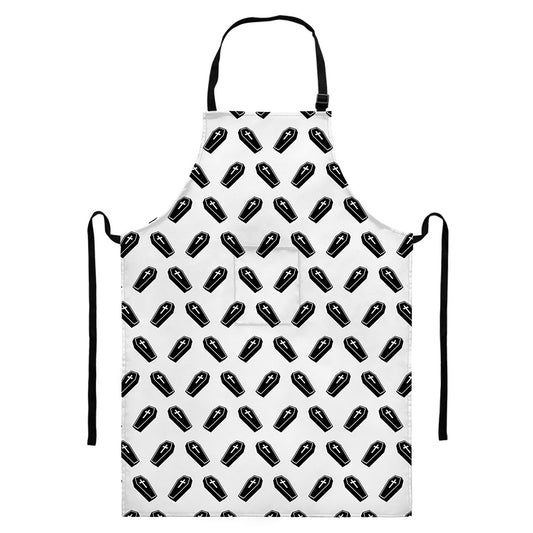 Black And White Coffin Pattern Print Bib Apron With Pocket