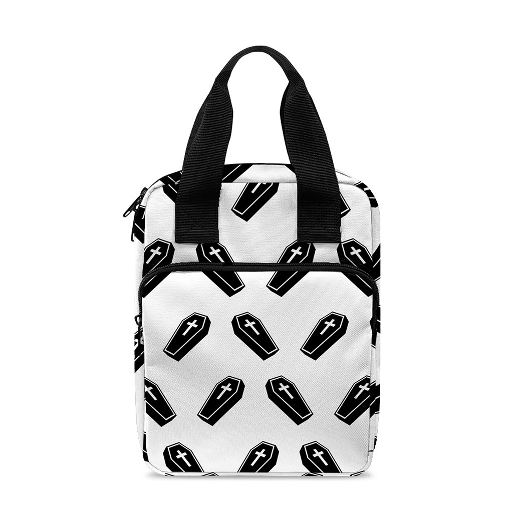 Black And White Coffin Pattern Print Bible Tote Bag