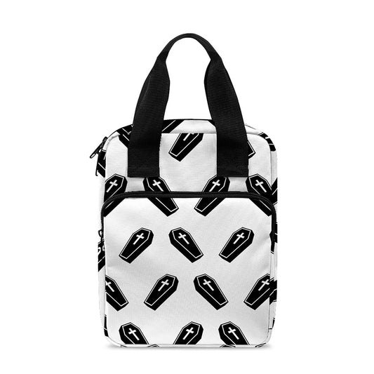 Black And White Coffin Pattern Print Bible Tote Bag