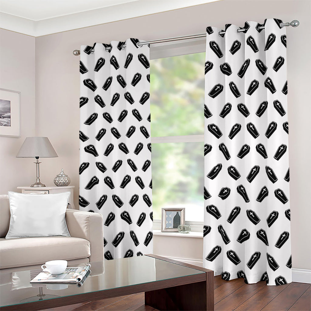 Black And White Coffin Pattern Print Blackout Grommet Curtains