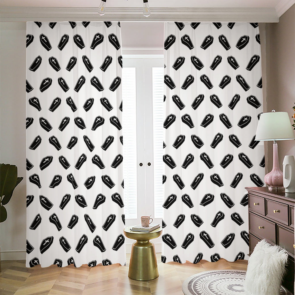 Black And White Coffin Pattern Print Blackout Pencil Pleat Curtains
