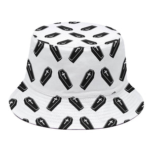 Black And White Coffin Pattern Print Bucket Hat