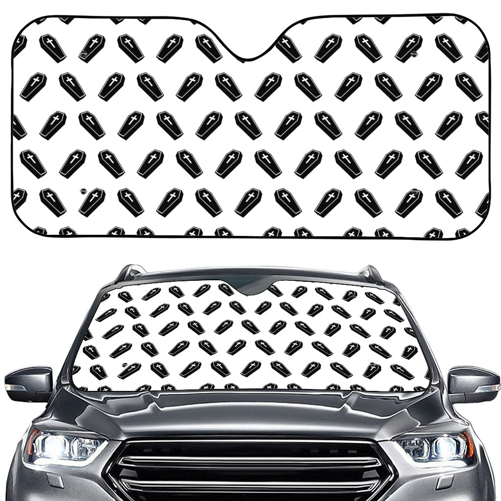 Black And White Coffin Pattern Print Car Windshield Sun Shade