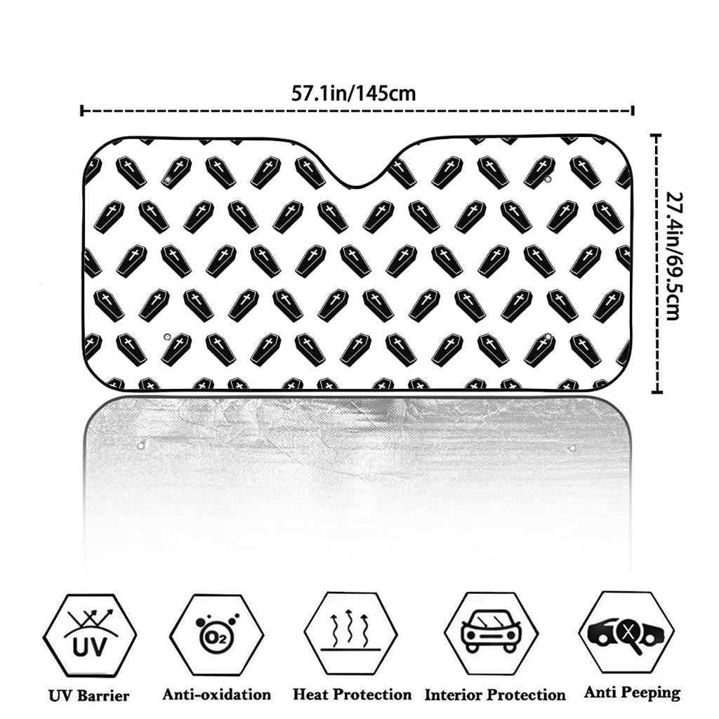 Black And White Coffin Pattern Print Car Windshield Sun Shade