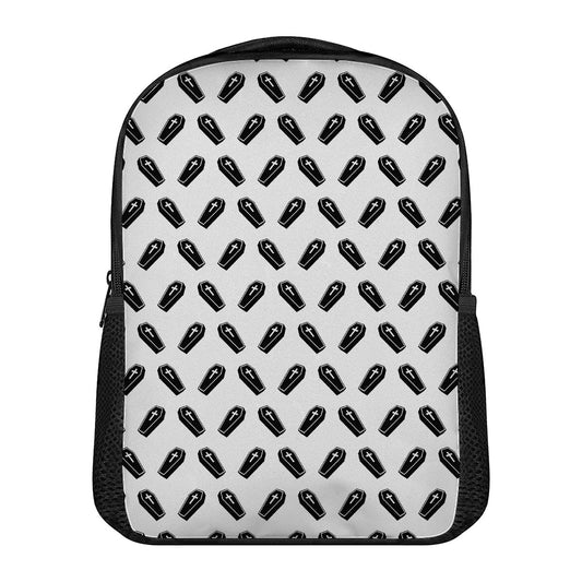 Black And White Coffin Pattern Print Casual Backpack
