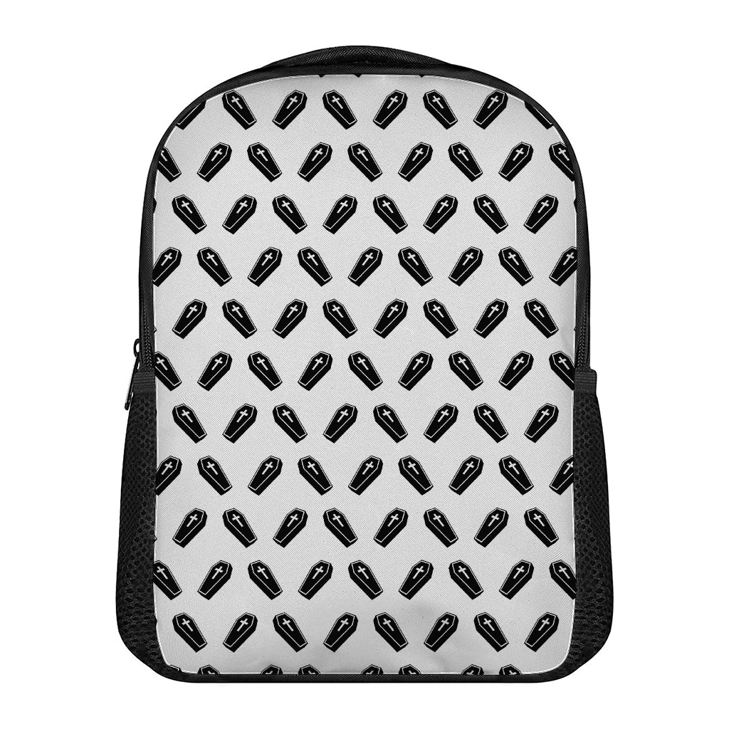 Black And White Coffin Pattern Print Casual Backpack