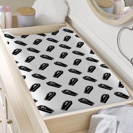 Black And White Coffin Pattern Print Changing Pad Cover
