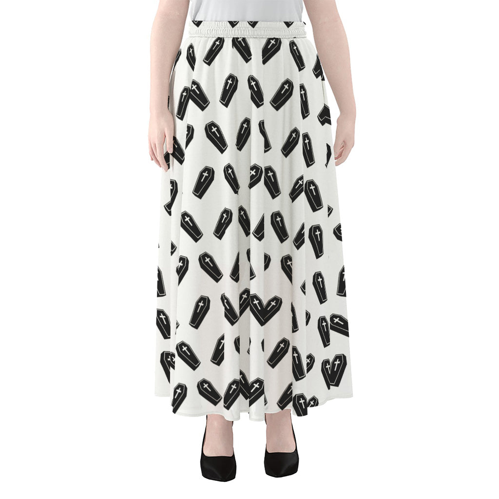 Black And White Coffin Pattern Print Chiffon Maxi Skirt