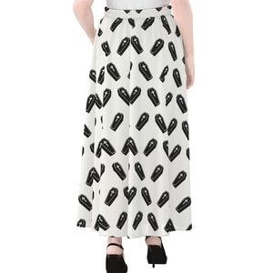 Black And White Coffin Pattern Print Chiffon Maxi Skirt