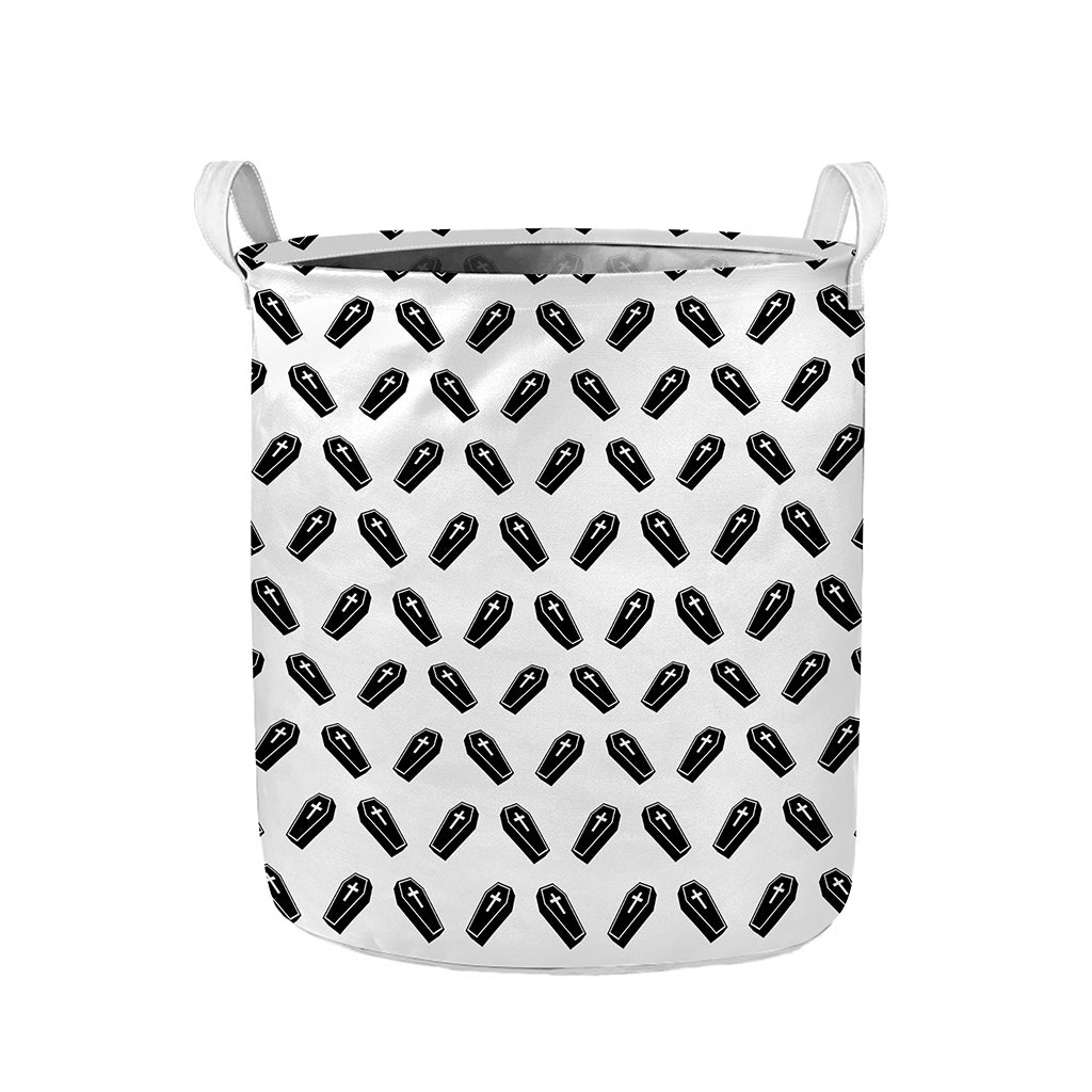Black And White Coffin Pattern Print Collapsible Laundry Basket
