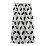 Black And White Coffin Pattern Print Cotton Front Slit Maxi Skirt