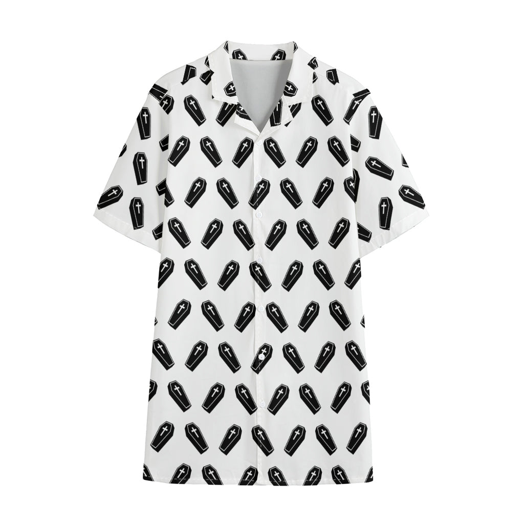 Black And White Coffin Pattern Print Cotton Hawaiian Shirt
