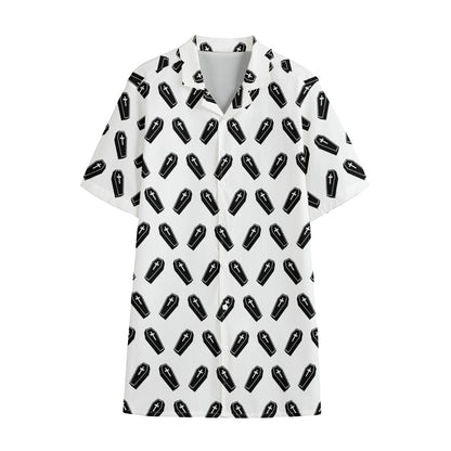 Black And White Coffin Pattern Print Cotton Hawaiian Shirt