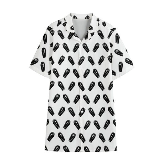 Black And White Coffin Pattern Print Cotton Hawaiian Shirt