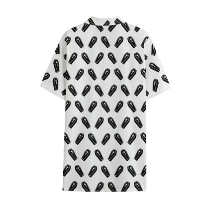 Black And White Coffin Pattern Print Cotton Hawaiian Shirt