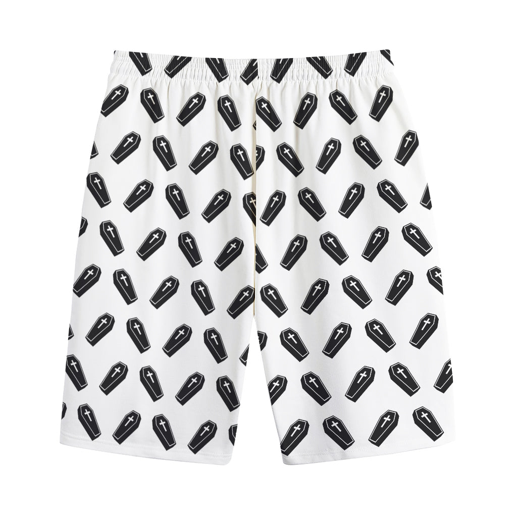 Black And White Coffin Pattern Print Cotton Shorts