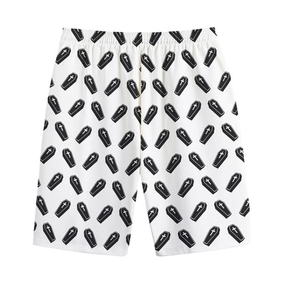 Black And White Coffin Pattern Print Cotton Shorts