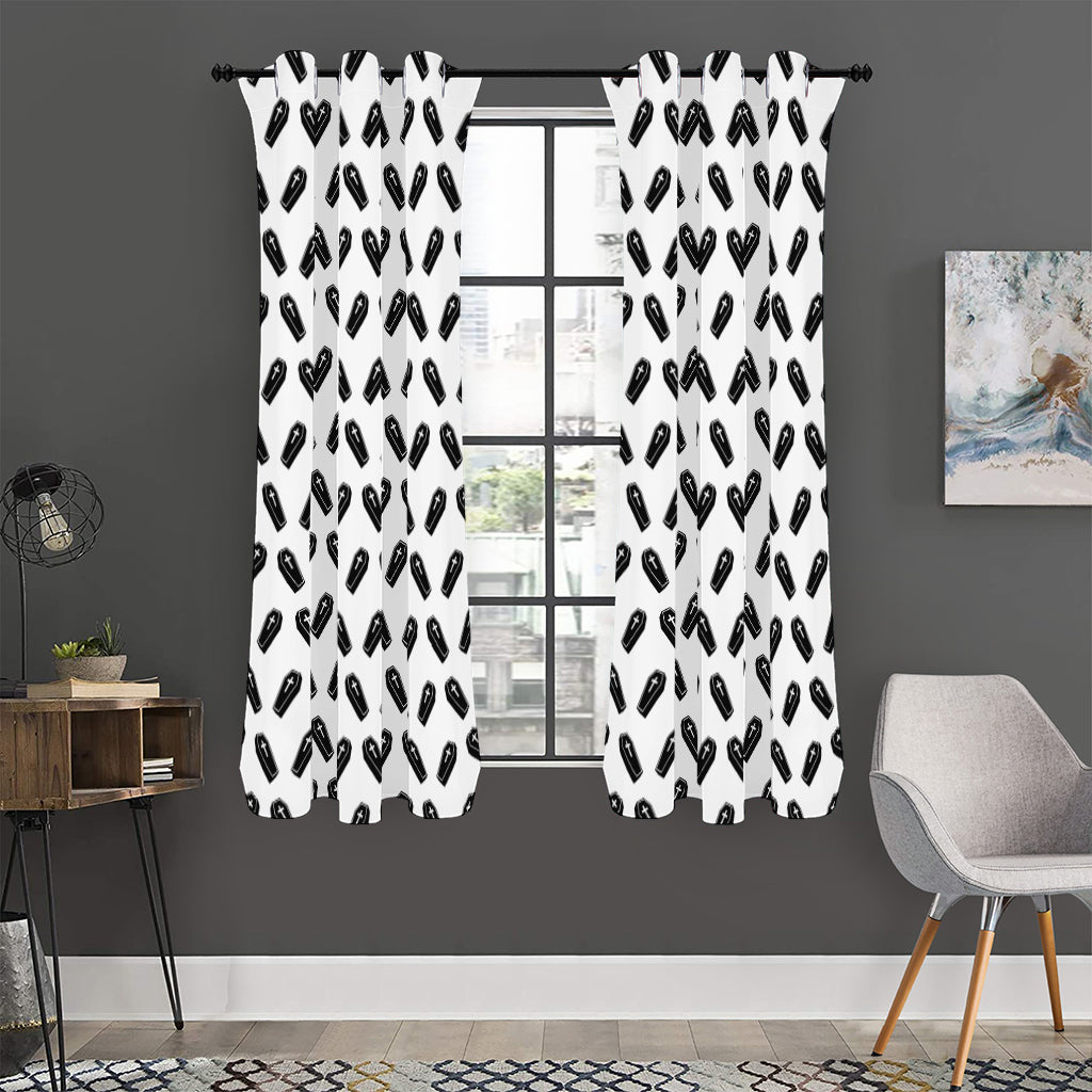 Black And White Coffin Pattern Print Curtain